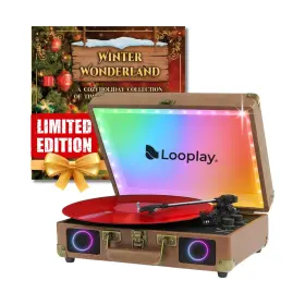 Led001 Looplay Premium Bluetooth Vinyl Record Player With Speakers And Led Lights Portabl