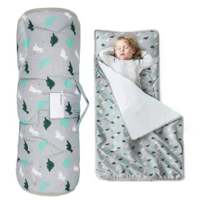 Springspirit B0blv2nrxx Toddler Nap Mat With Blanket 50 Inch X21 X1.5 Kids Sleeping Bag Preschool Gray