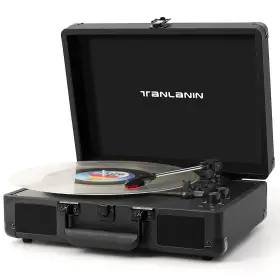Te-001dbk Tanlanin Portable Record Player With Bluetooth 3-speed Belt-drive Turntable Vinyl Pla