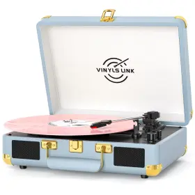 Vinyls Link Te-001dsb Vinyl Record Player 3-speed Bass Control Bluetooth Suitcase Portable Belt-dri