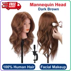 Mannequin Head W/ 100% Human Hair, Topdirect 18" Real Dark Brown New. Price: $49.34.